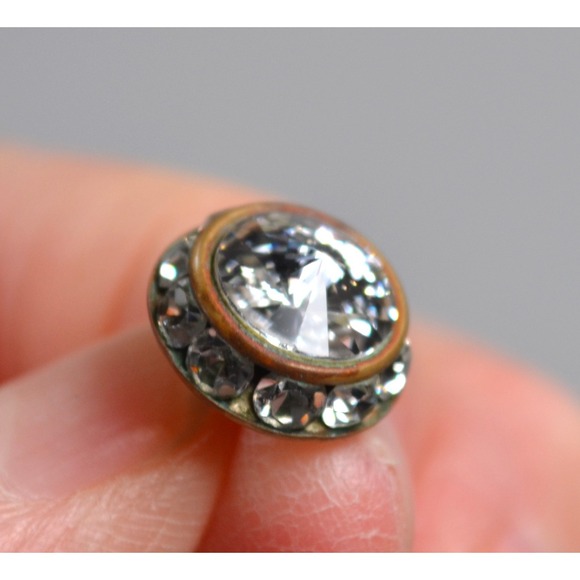 Silver Toned Metal Pierced‎ Stud Earrings with Clear Rhinestones 1.5" - Picture 7 of 16